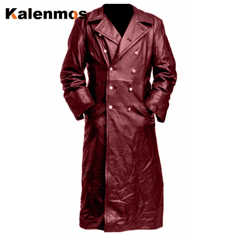 

Пальто мужское длинное из искусственной кожи, винтажный Байкерский Тренч в стиле панк, уличная одежда в готическом стиле, верхняя одежда в с...