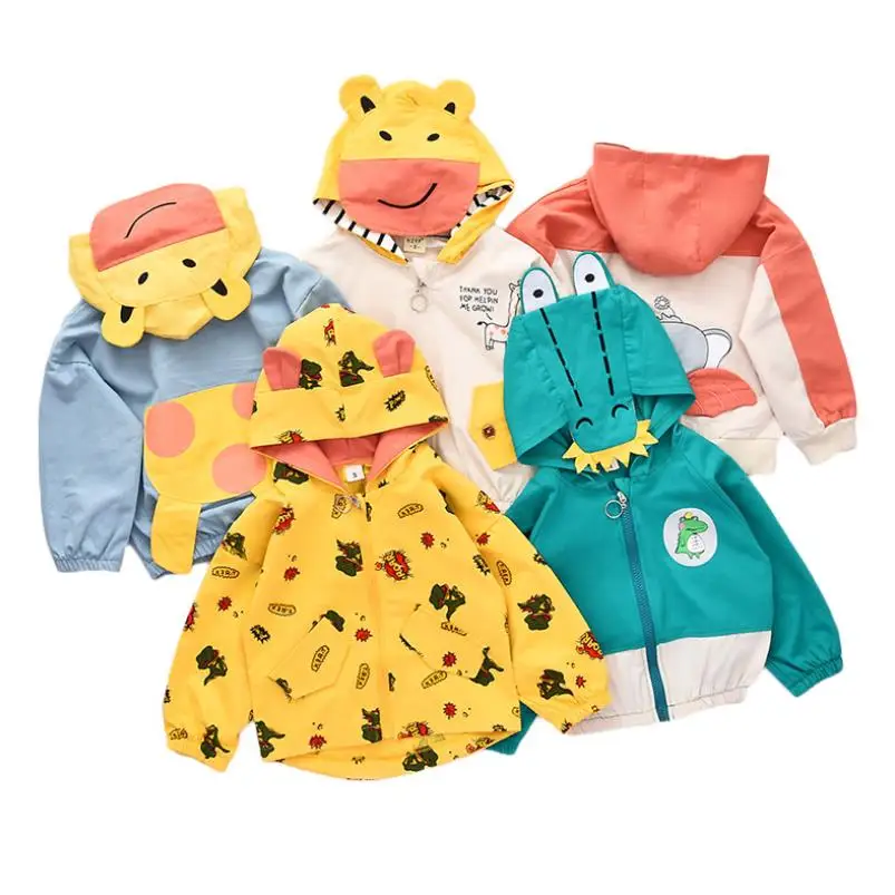 

Boys Spring Autumn Coats Kids Cartoons Jackets Toddler Hooded Windbreaker With Pocket Girl Zipper Outerwear Baby Clothes 0-4Y