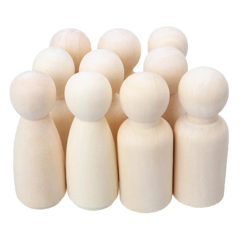 

10pcs/set Painted Dolls 24*65mm Wooden Boys Girls Peg Doll Handmade Unpainted Figures Dolls Collectible Craft Toy