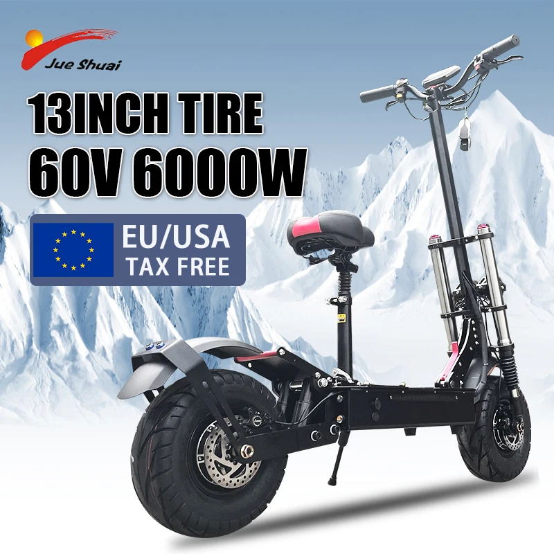 

Upgraded 13inch Fat Tire Electric Scooter Adults 60V 6000W E Scooter with 90-150km range speed Big Wheels Motorcycle with Seat