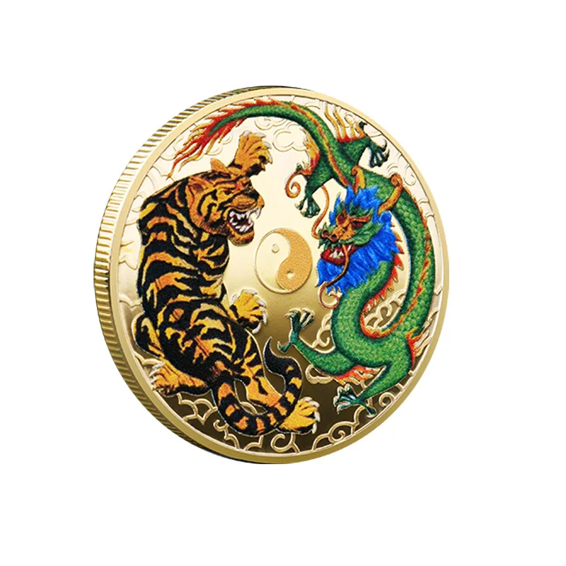 

Ancient Chinese Lucky Coin Myths Legends Dragon Flying In The Sky Tiger Shine Bring You Good Luck Silver Gold Plated Medal Gift