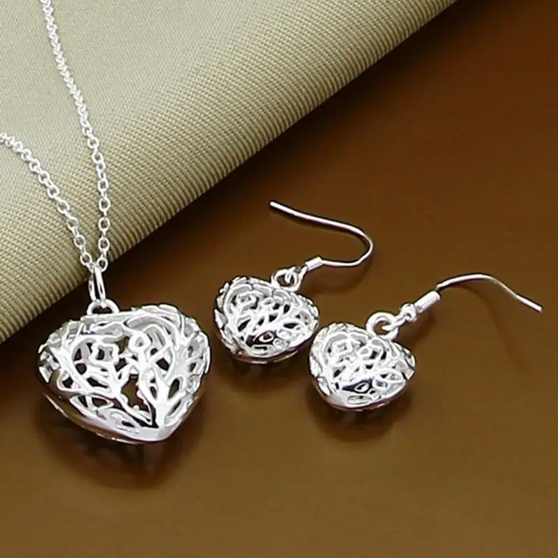 

Simple Hollow Heart Necklace Earrings for Women High Quality Silver Tree of Life Necklace Earrings Set 2020 New Year Gifts
