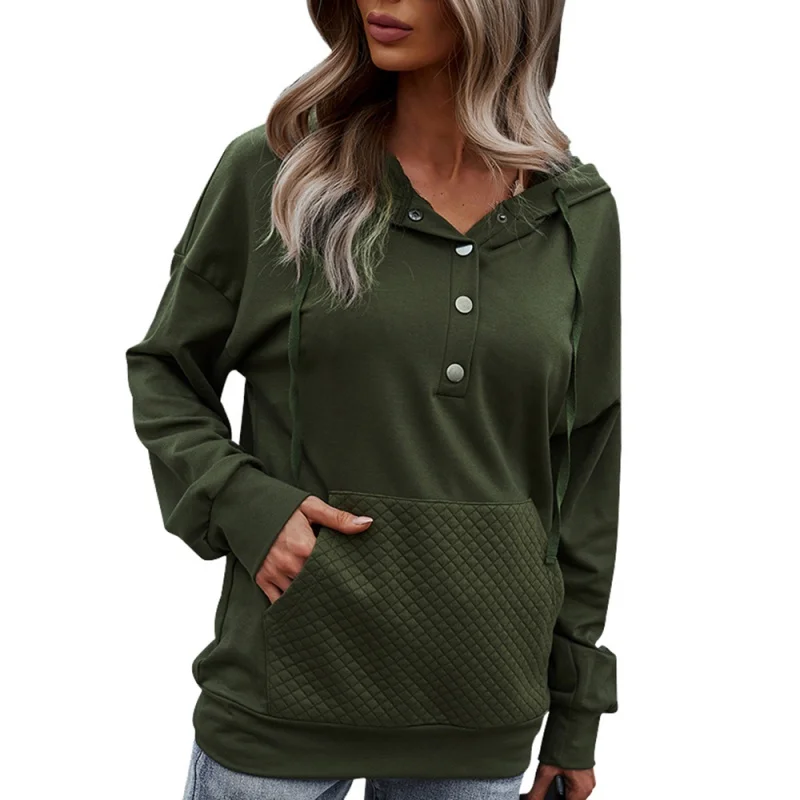 

Autumn Winter Clothes Womens Hoodies Sweatshirts Button down Pullover Drawstring Loose Tops