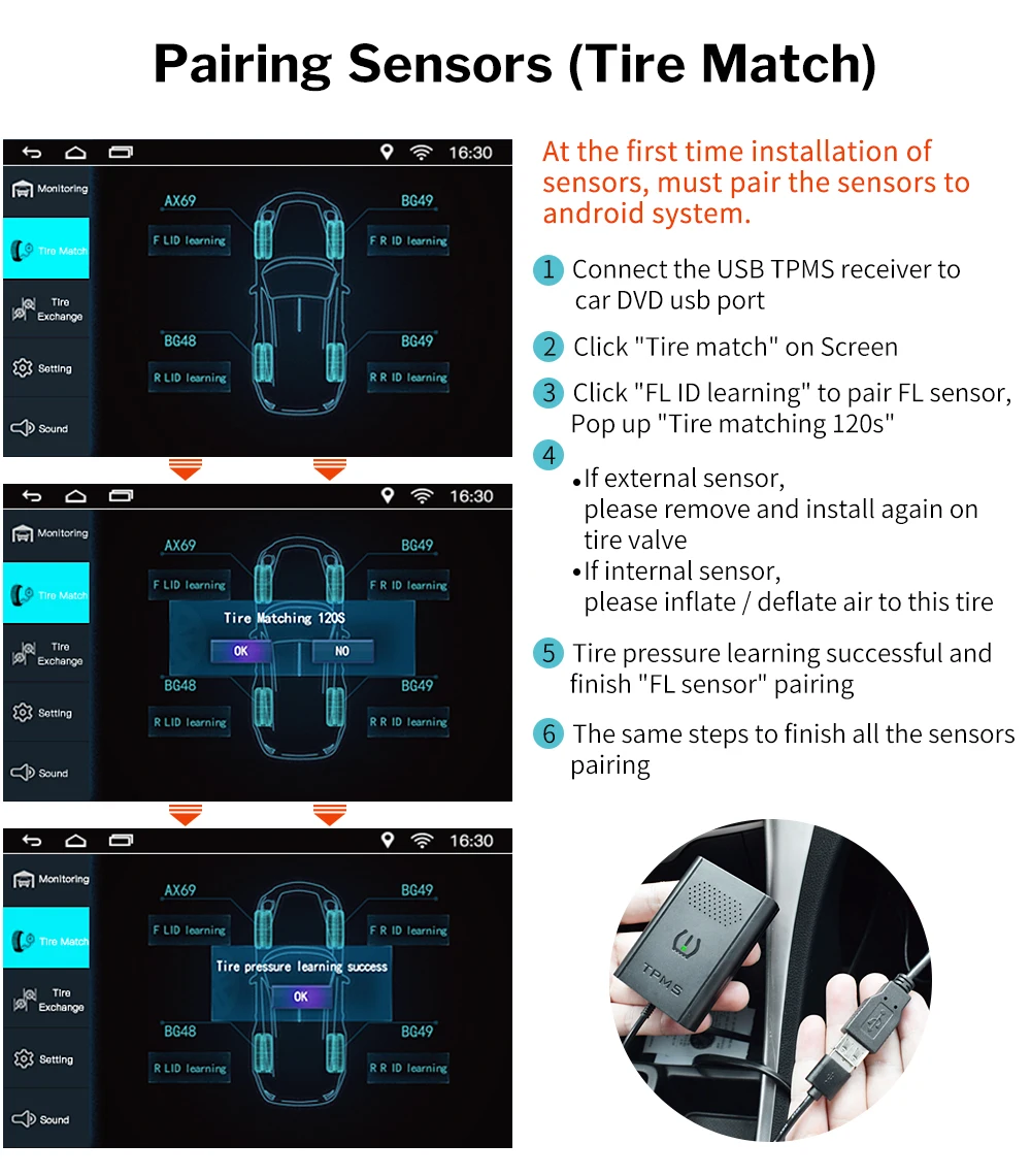 Deelife TPMS Android USB монитор давления в шинах Система для Автомобильный dvd-плеер Android gps навигация мультимедийный плеер Датчик TMPS