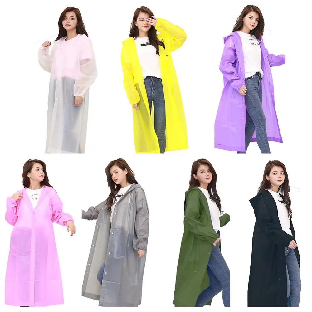 

Fashion Women Men EVA Reusable Raincoat Portable Outdoor Travel Rainwear Waterproof Camping Hooded Ponchos Plastic Rain Cover
