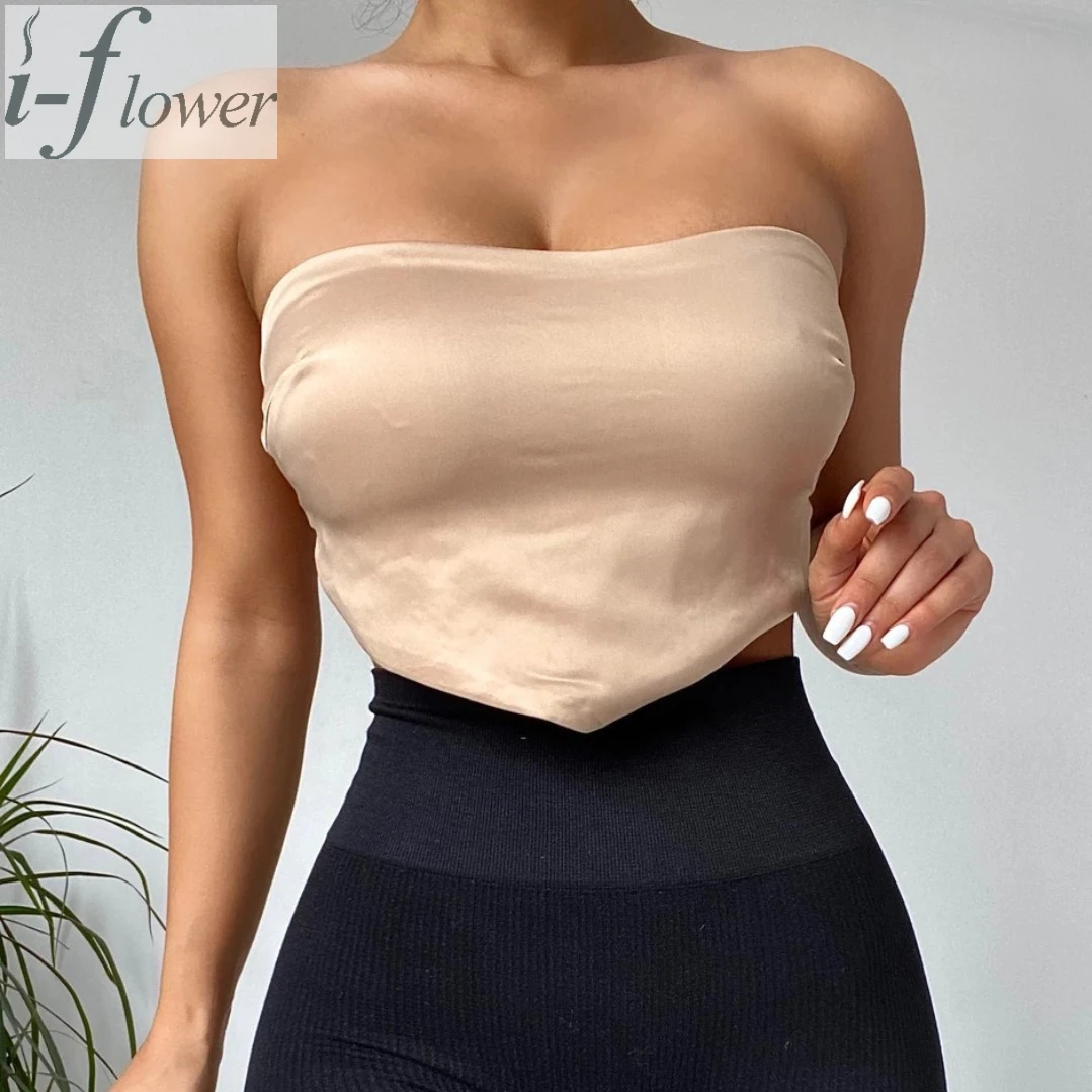

Satin Curved Chest-Wrapped Women's European and American Cute Sexy Style Backless Navel-Exposed Off-Neck Slim Top Y2K Tops