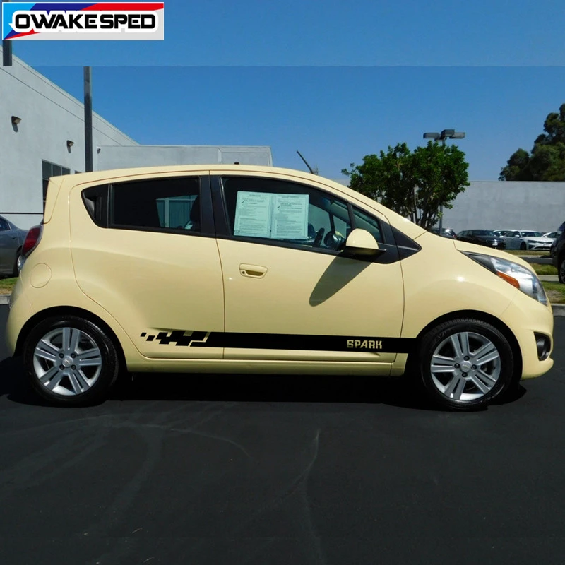 1 компл. Спортивные полосы автомобиля дверь юбка наклейка для Chevrolet Spark 2011-19 гоночный стиль обе стороны Авто Декор виниловые наклейки