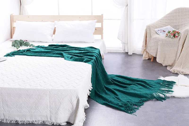 

Dark Green Plaids Throw Blanket For Sofa cover Towel Knitted Nap Blanket With Tassels Tablecloth Tapestry Home Bed Decoration