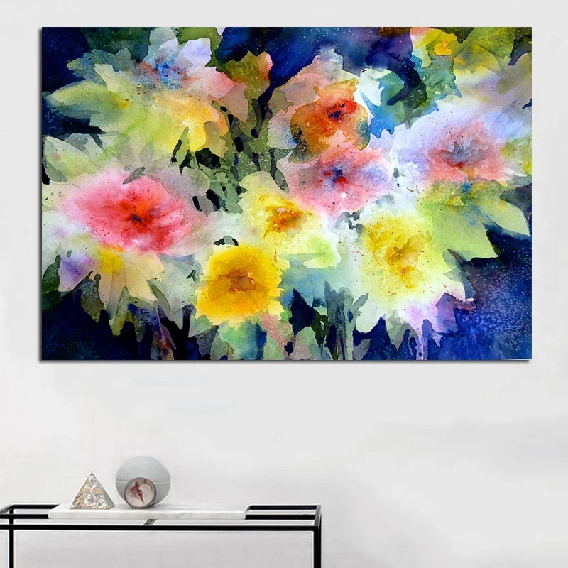 

Wall Art Modern Watercolor Flowers Canvas Painting Abstract Nordic Bright Colorful Picture Posters Print Living Room Decoration