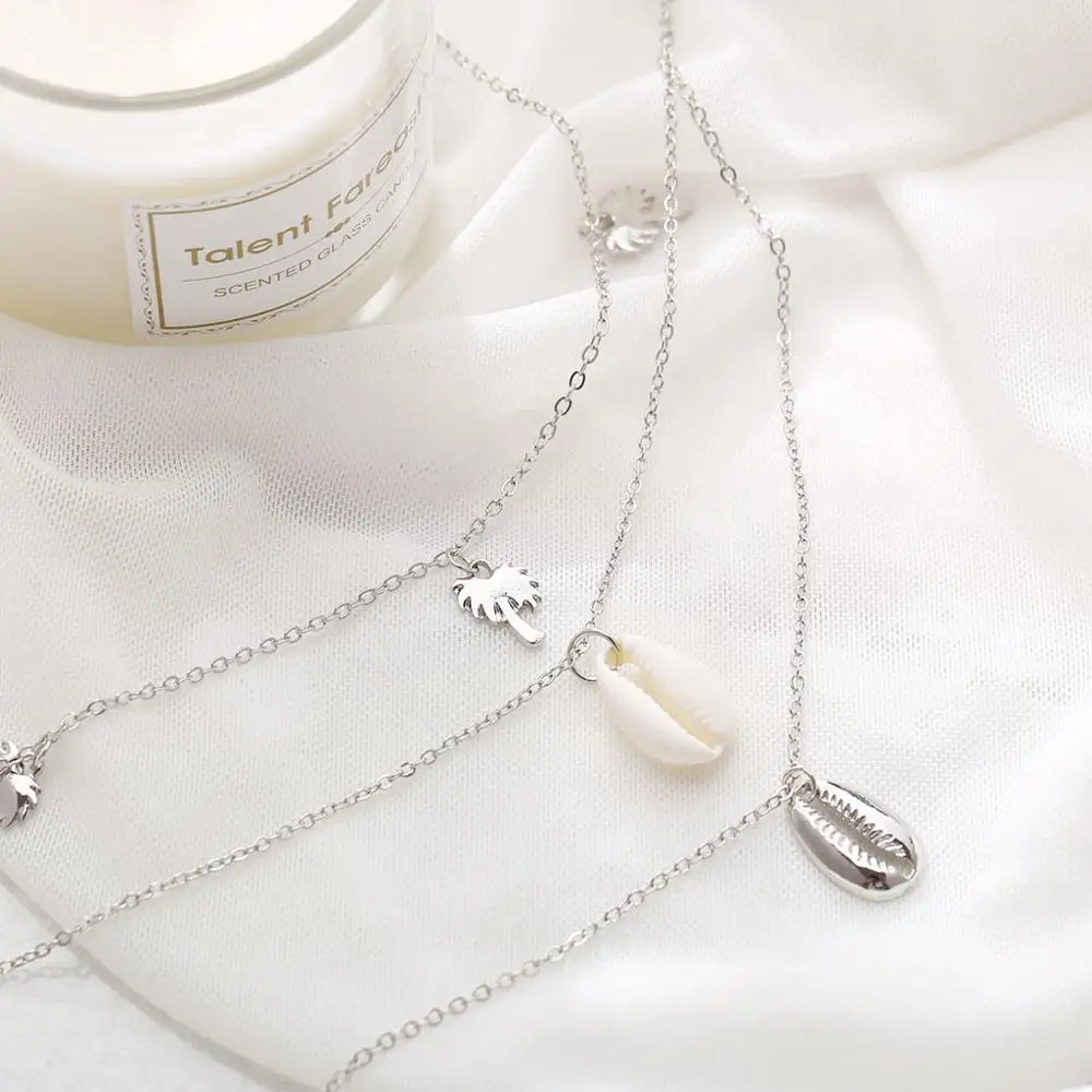 Простое многослойное ожерелье из бусин в виде скорлупы кокосовой пальмы женское