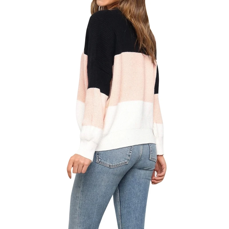 

Striped Patchwork Knitting Sweater Pullovers Women Autumn Winter Loose Long Sleeve O-neck Sweater Oversized Elegant Jumper Tops