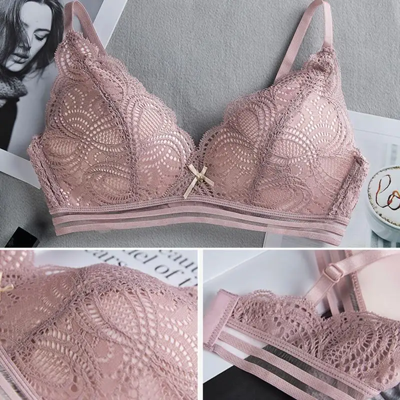 

Elovegirl Lace Floral Lingerie Set Push Up Bra Women Comfort Adjusted Bra And Panty Set Sexy Backless Wireless Underwear Set