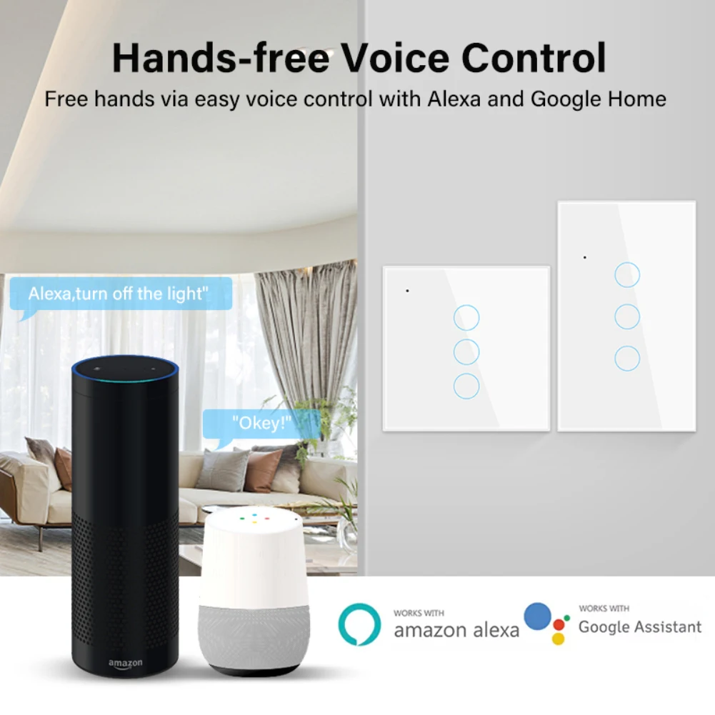 

Tuya WiFi Smart Touch Switch Universal EU Smart Touch Switch Smart Home Remote Control 1/2/3/4 Gang Work With Alexa Google Home