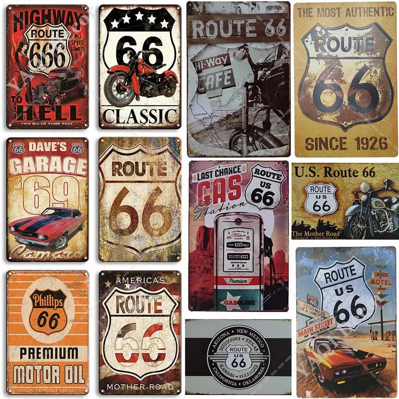 

Металлический знак Route 66, винтажный металлический знак, табличка, металлическое украшение для стен гаража, подходит для баров, баров, клубов,...