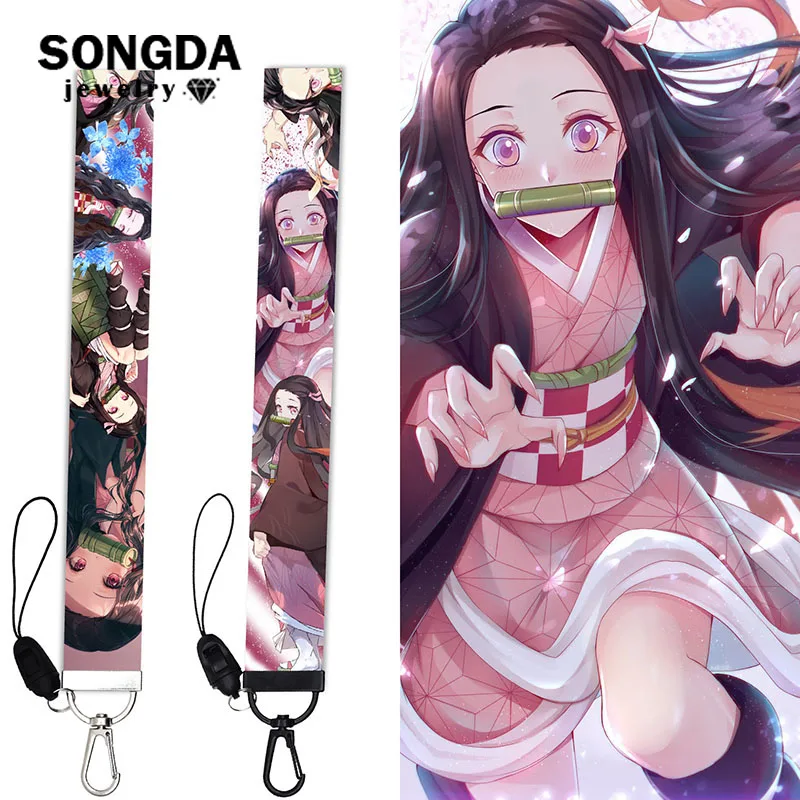 

Demon Slayer Hand Rope Keychain Kimetsu no Yaiba Cartoon Figure Ribbon Anime Cosplay Key Bag Hook Buckle ID Mobile Phone Lanyard