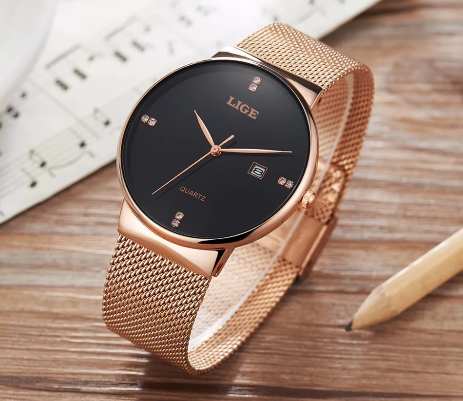 Кварцевые женские часы LIGE 2019 новые модные повседневные водонепроницаемые ультра