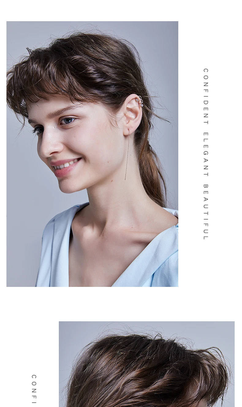 Authentic 18k Gold Chain Earring For Women Simple Style None Stone Rose Gold Color Ear Line Fashion Jewelry