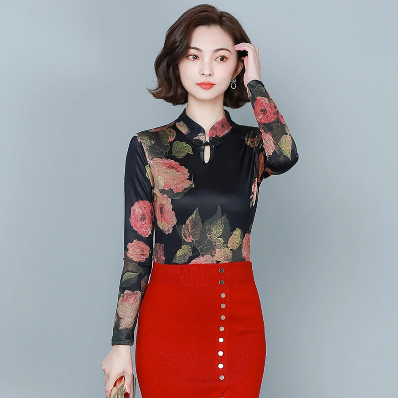 

Vintage Chinese Style Women Blouses Long Sleeve Stand Collar Fashion Print Blouse Women Shirts Plus Size Women Tops Blusas Mujer