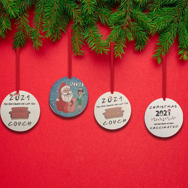 

2022 Christmas Tree Pendant Ornaments DIY Round Wooden Cartoon Tag Holiday Decoration Listing
