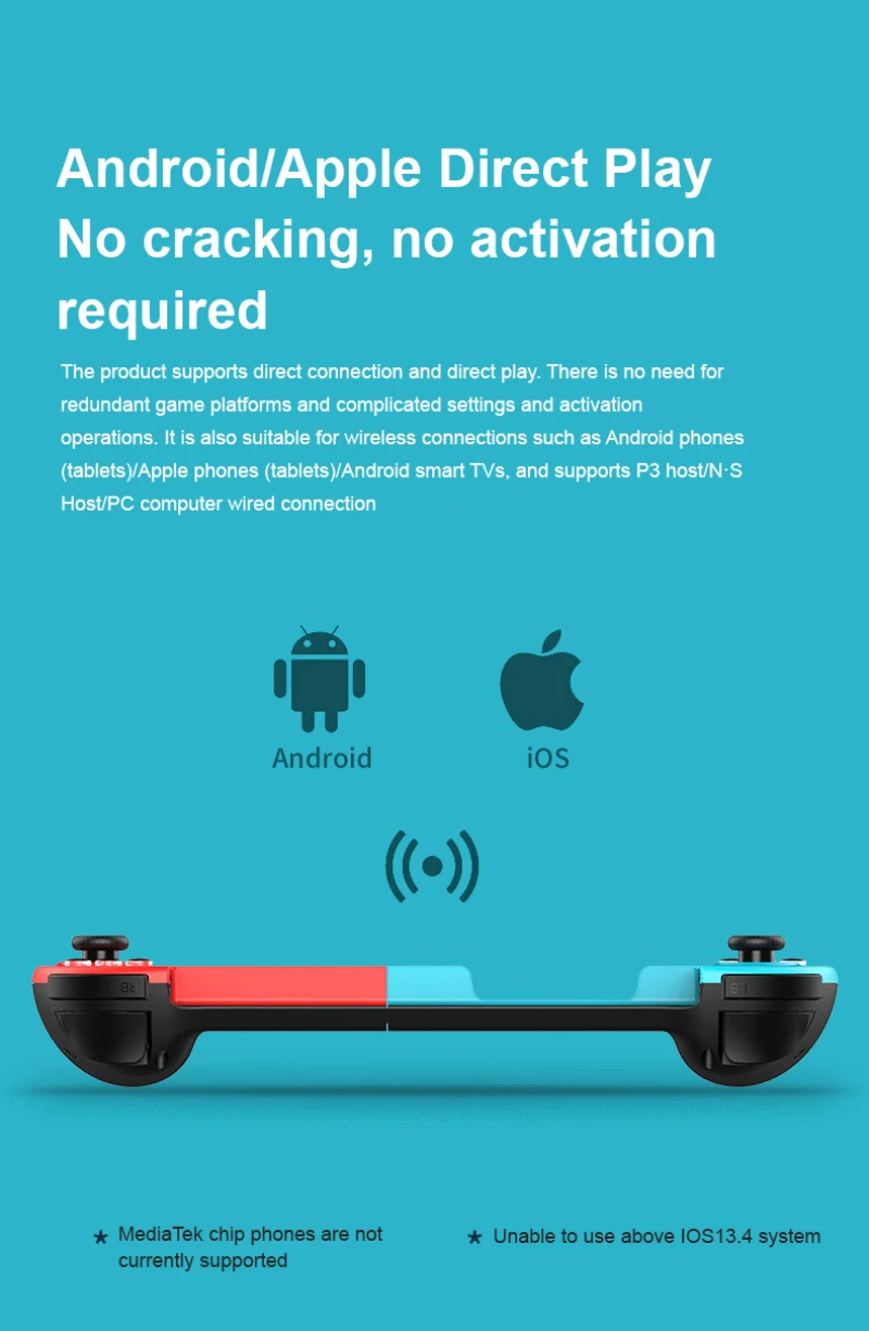 

NEW Upgraded Bluetooth Wireless Left & Right Game Controller Telescopic Gamepad Joystick, For iPhone Samsung Xiaomi Huawei