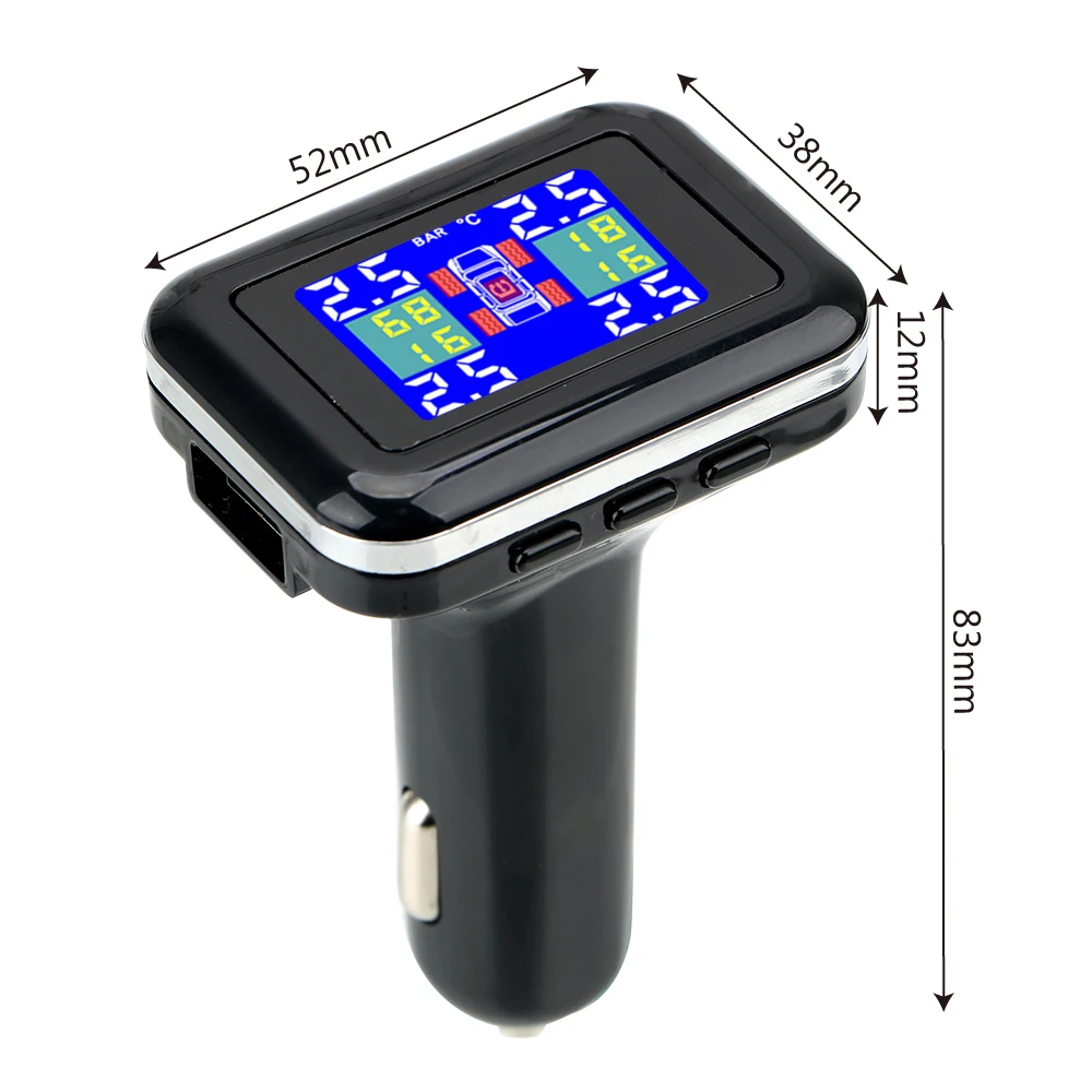 

Car Tire Pressure Alarm Monitor System 4 External Sensors LCD Screen Display Cigarette Lighter Plug