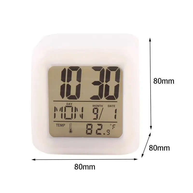 

7 Colors Led Alarm Cube Clock Changing Digital Desk Glowing Night Home Gadget Clock Watch Thermometer Decor Gifts J2R6