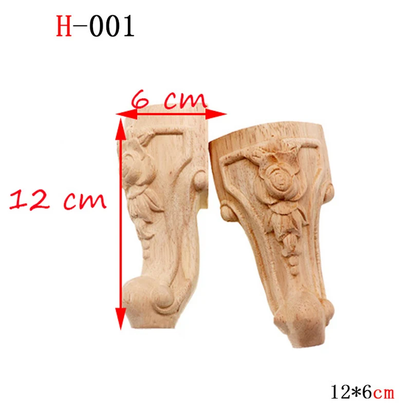 H-001 12x6cm 2 шт./компл. деревянные ножки для мебели твердой древесины цветок резьба ТВ шкаф сиденье диван ножки без покраски Прямая поставка - Цвет: H-001 12x6cm
