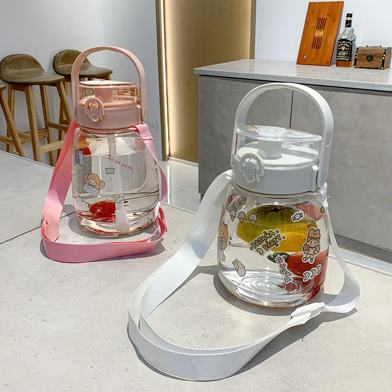 

1500ml Big Pudding Cup Large Capacity Children's Straw Plastic Summer Female Student Pot Cute Portable Belly Water Bottles