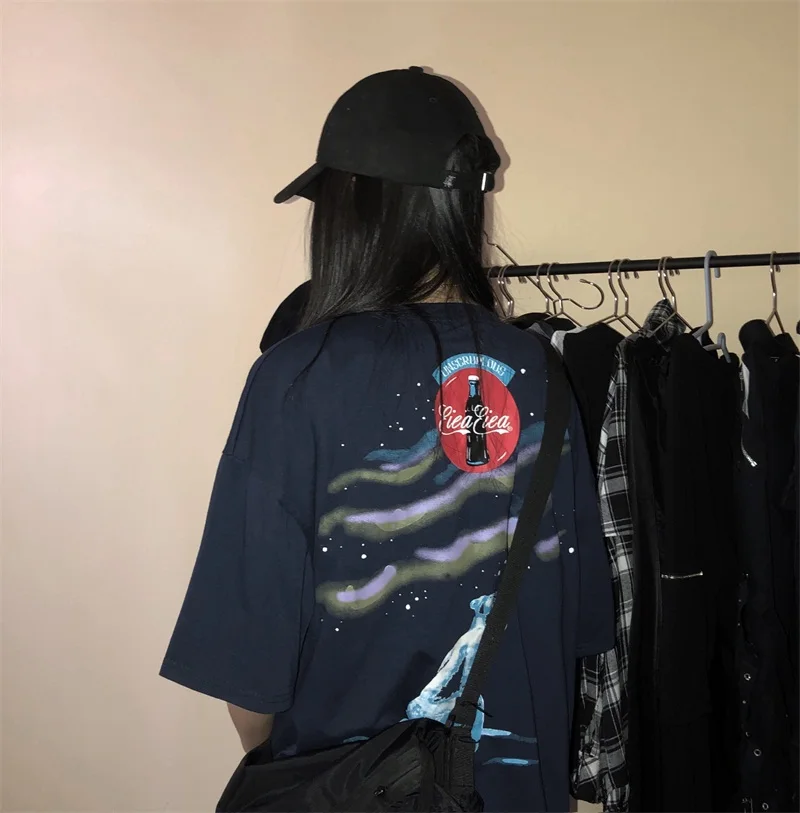 Парная женская Свободная футболка с коротким рукавом и мультипликационным