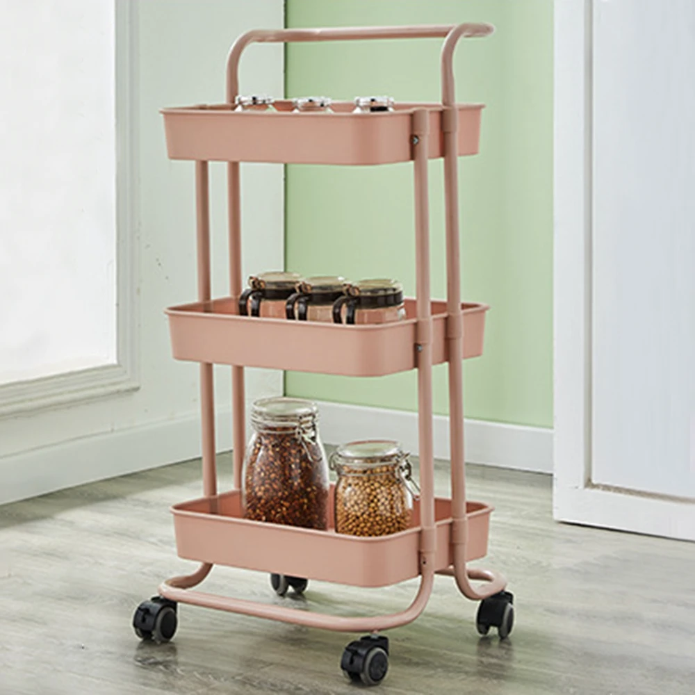 3-Tier Rolling Utility Cart Kitchen Trolley Rolling Storage Cart with Lockable Wheel Handle Multifunction Heavy Duty for Kitchen