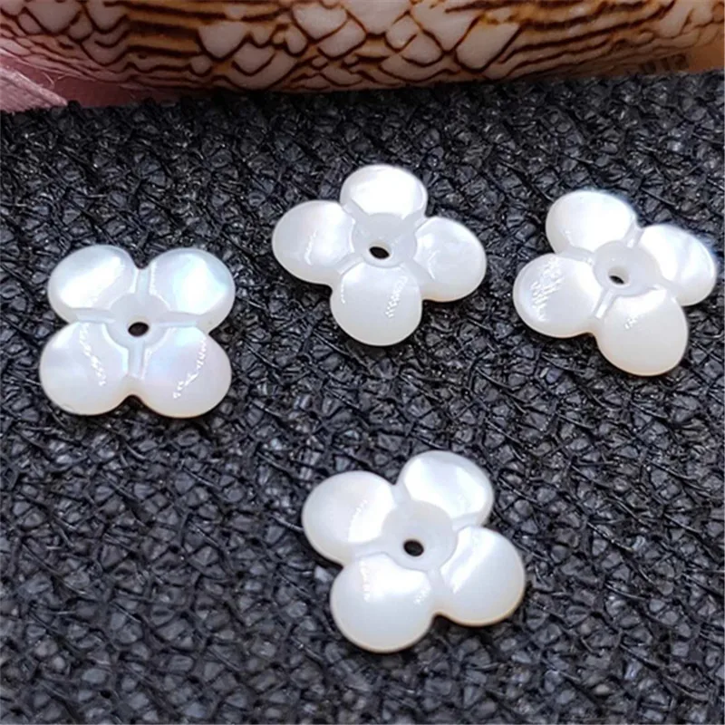 Carved MOP White Shell Black Stone 4 Petals Flower Cabochons 12.5x12.5mm Women Necklace Bracelet Earrings Jewelry Making | Украшения и