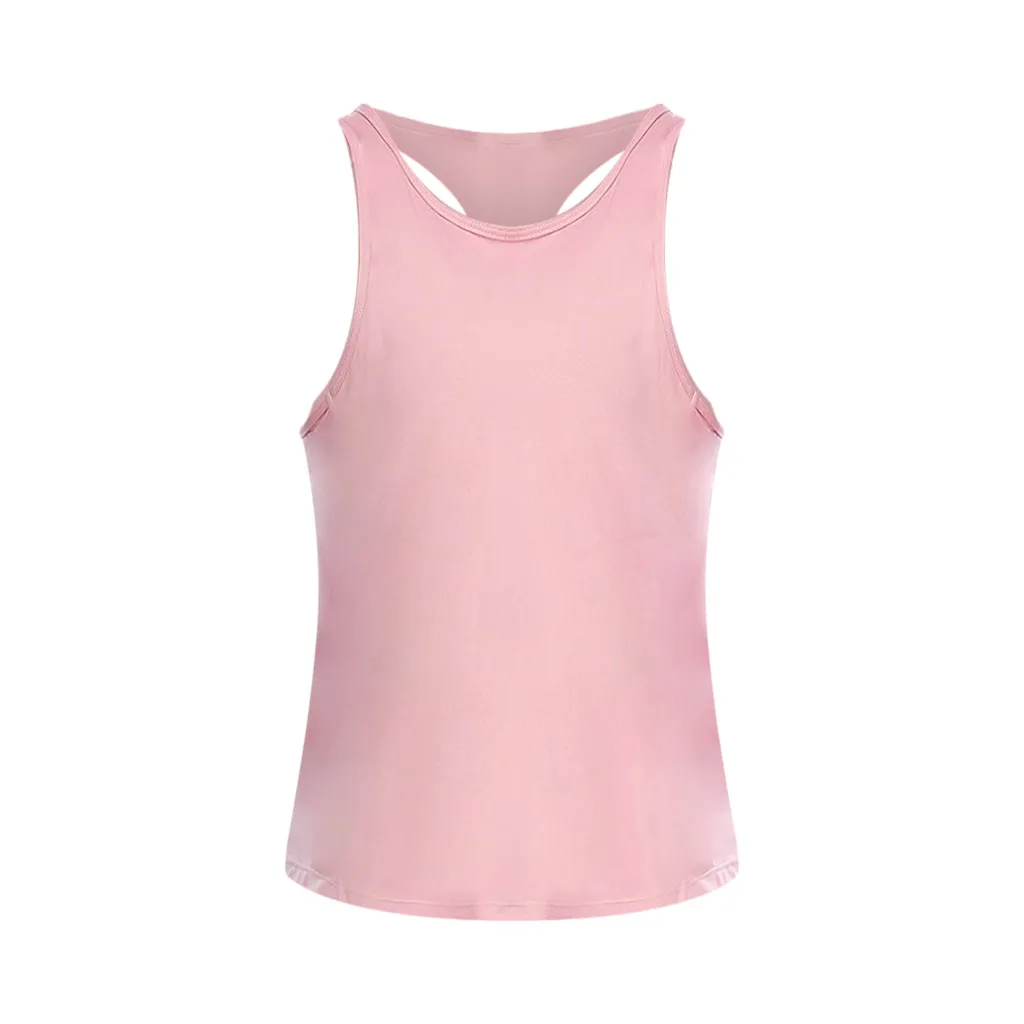 

New Fashion Women Sports O-Neck Vest Female Casual Solid Yoga Fitness Tank Top Ladies Workout Sleeveless Cross T-shirt Vest 2020