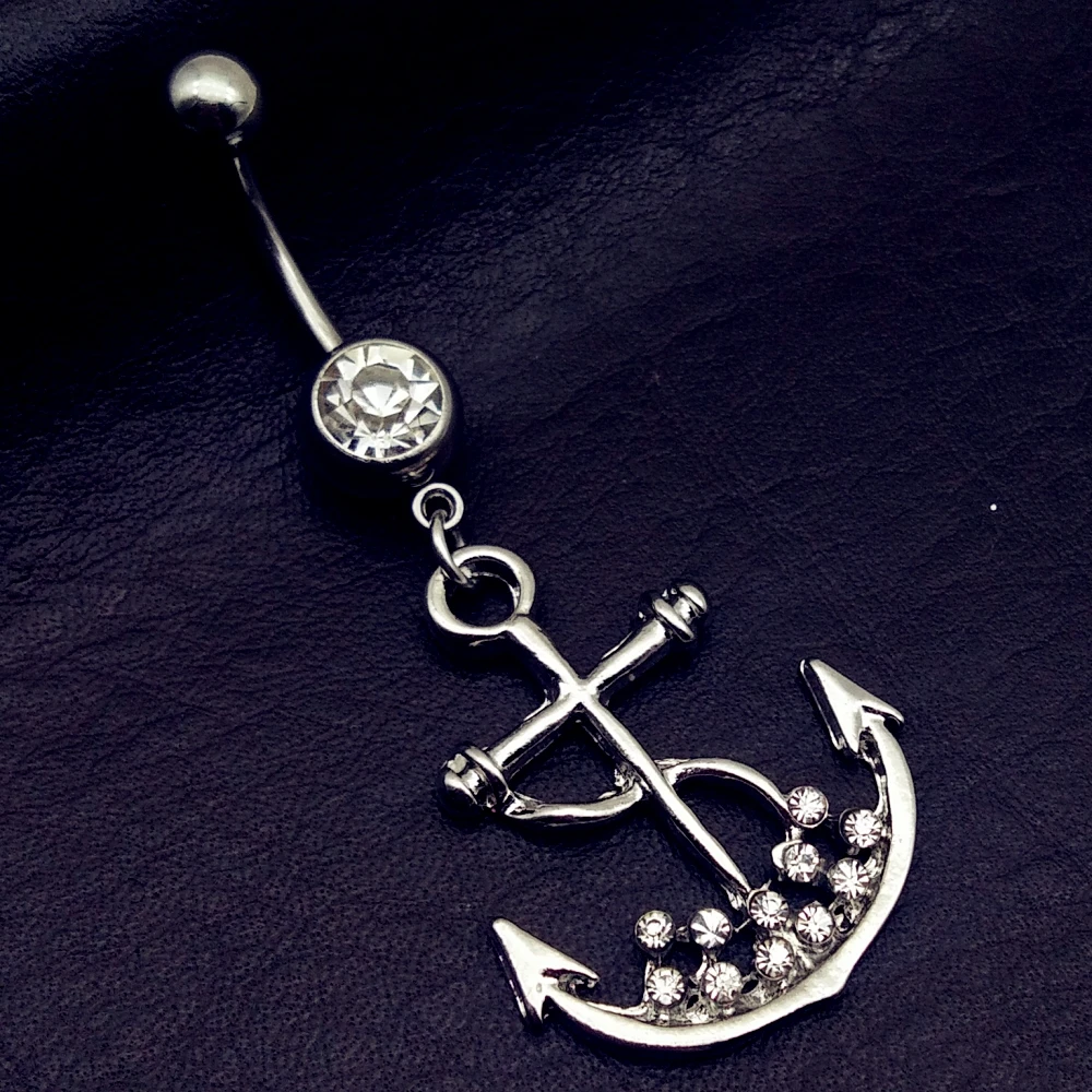 Высокое качество медицинской стали с украшением в виде кристаллов якорь со