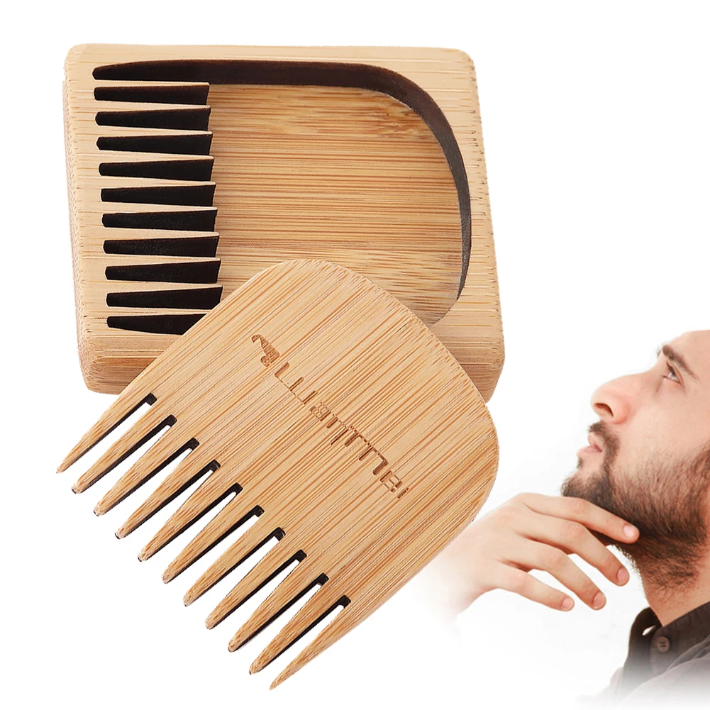 

1PC Wooden Portable Mustache Beards Comb Anti-static Hair Frizz Comb for Men Shaving Comb Hairdressing Styling Tools
