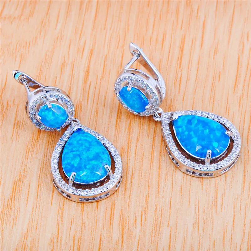 Роскошные женские висячие серьги Boho большие голубые белые с огненным опалом