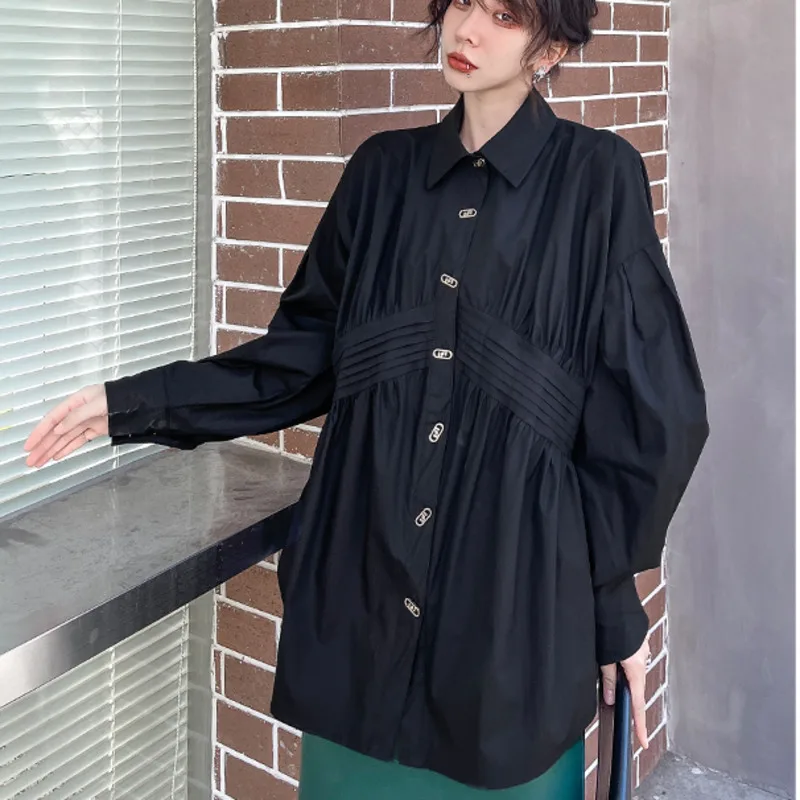 

XUXI 2021 Spring Autumn Cardigan Shirt Women Long Sleeve Single-breasted Splicing Fashion Straight Thin Blouses E4602