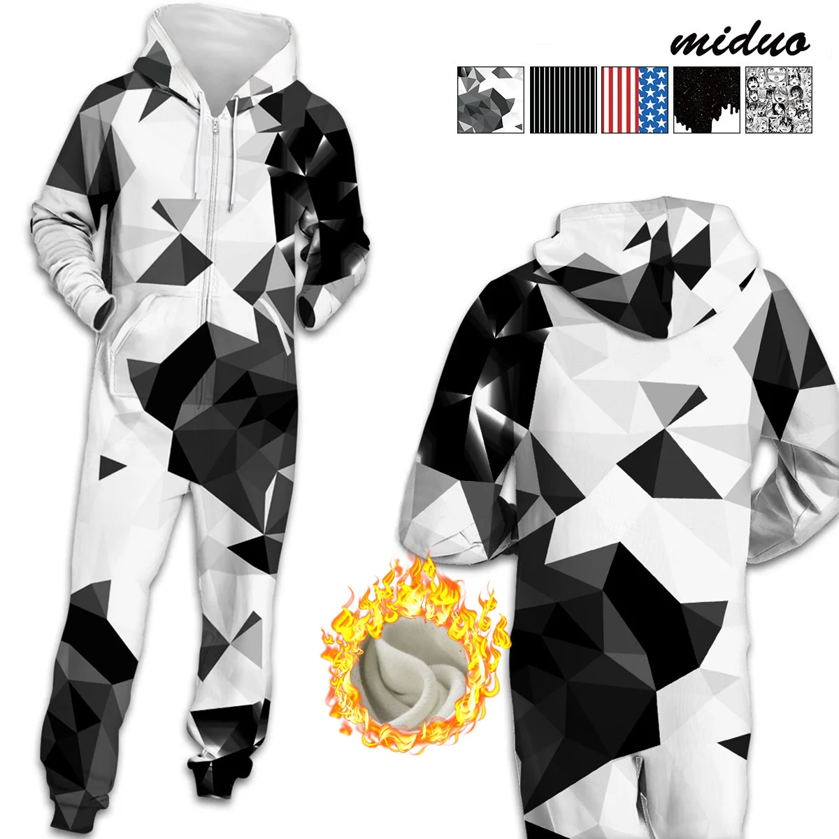 

Свободный флисовый комбинезон на молнии с цифровым принтом