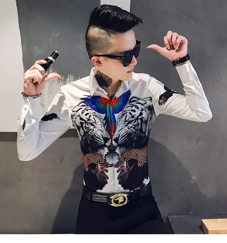 Дизайнерские мужские рубашки с 3D принтом, с длинным рукавом, Camisa Masculina, Повседневная приталенная Мужская рубашка для работы в ночном клубе, уличная рубашка