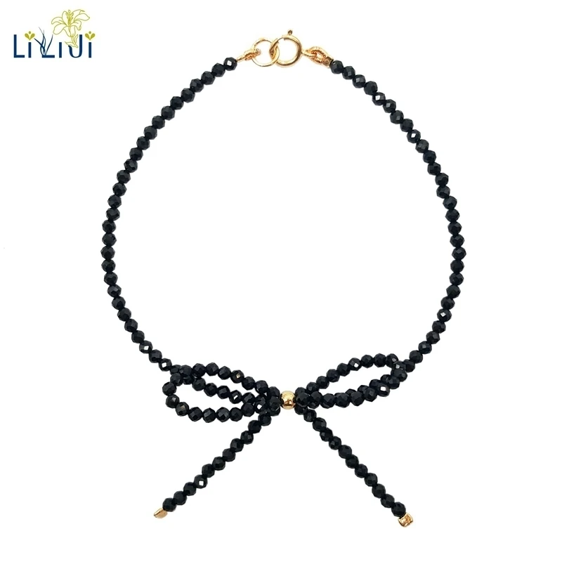 Ювелирные изделия из лилии Черный шпинель 2-3 мм граненые бусины бант модный