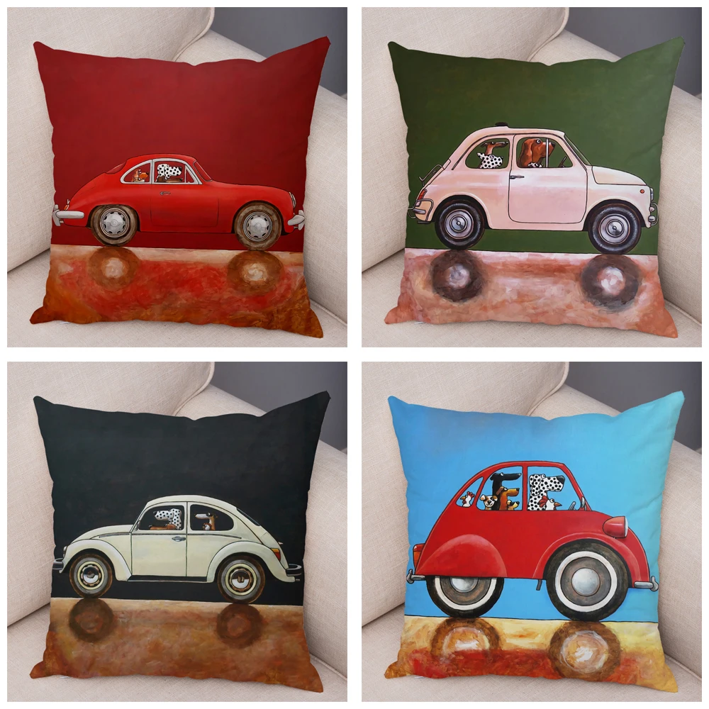 Красочный мультяшный Вождение автобус собака Наволочка Декор милый питомец