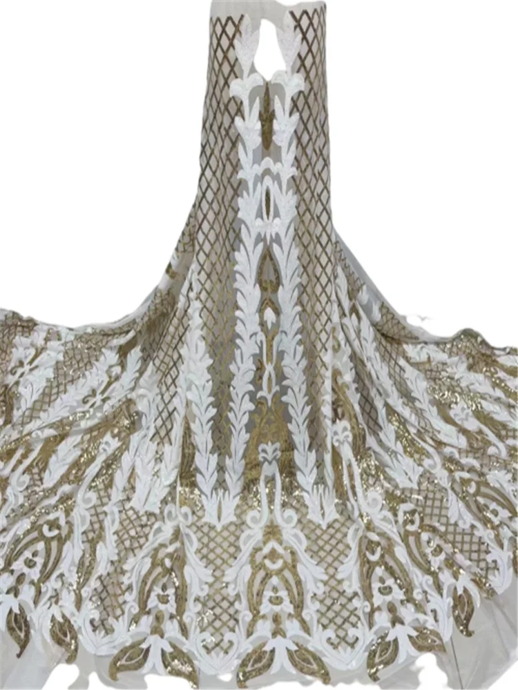 

Высокое качество африканская кружевная ткань с блестками; Цвет золотистый, белый Французская кружевная ткань для шитья в нигерийском стиле...
