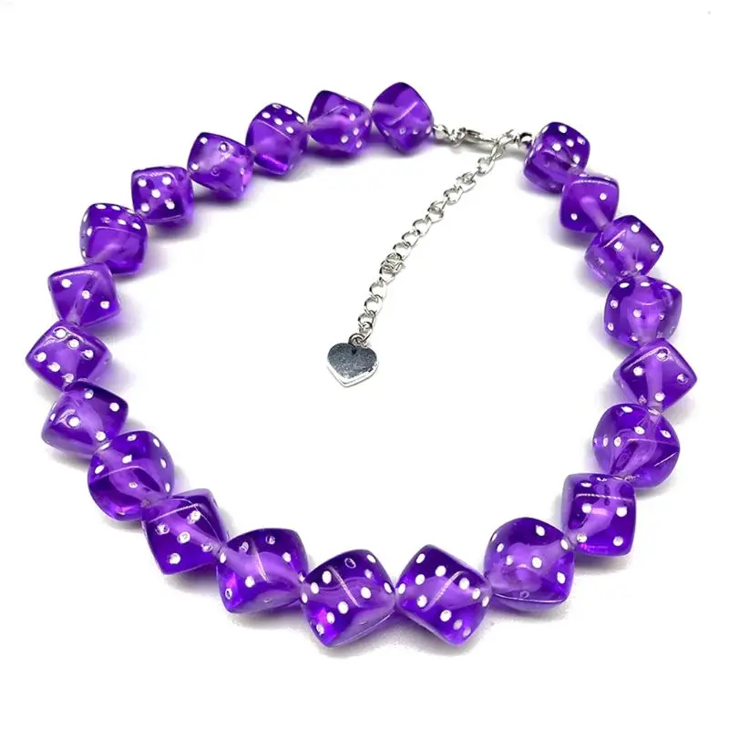 

Colorful Acrylic Dice Beads Stretch Choker Funny Game Lucky Dice Necklace Women85LB