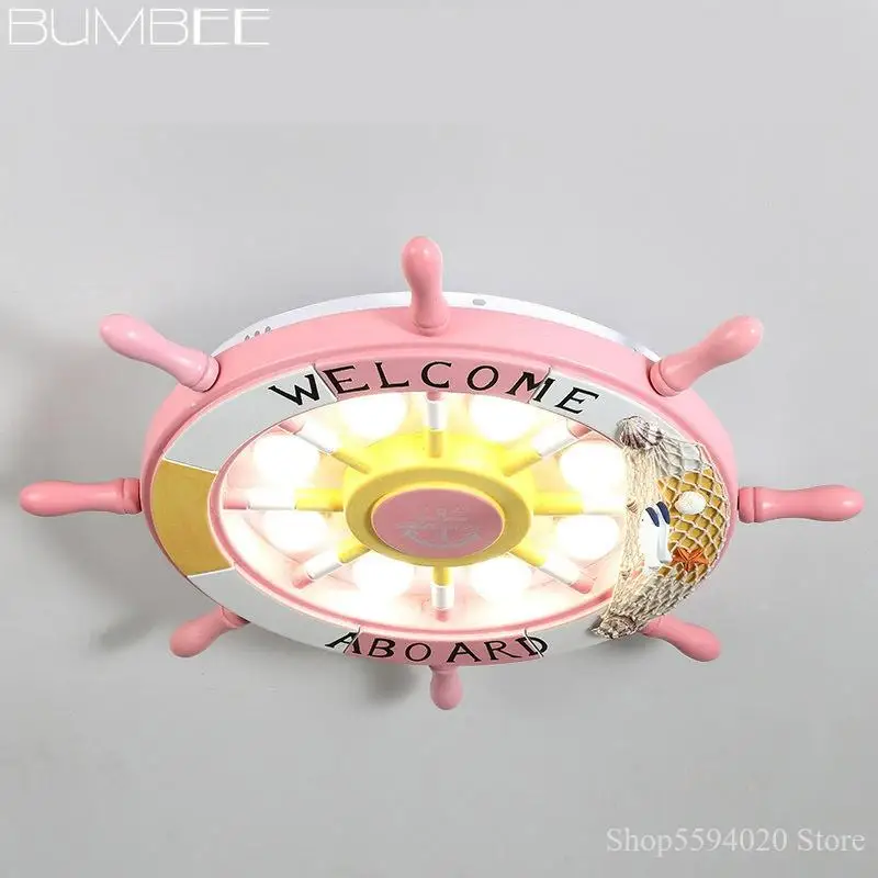 

Mediterranean Ceiling Lamp Cartoon Children's Room Lamp Boy Bedroom Lamp Girl Princess Room Lamp Creative Ship Rudder Lamp
