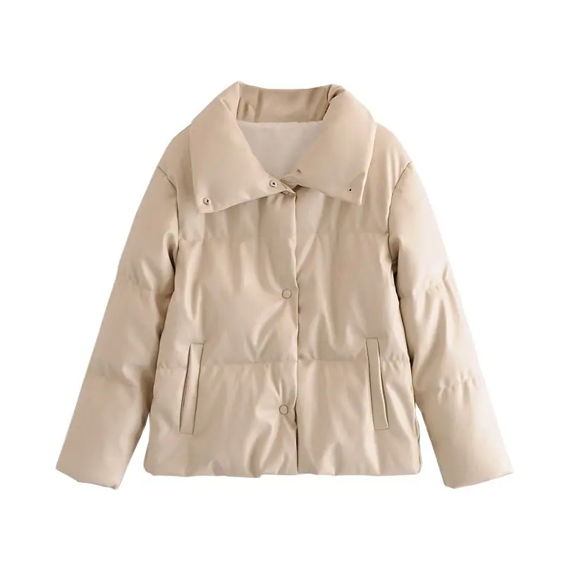 

Женская модная Толстая Теплая стеганая куртка из искусственной кожи, пальто, винтажная женская верхняя одежда с длинным рукавом и карманам...