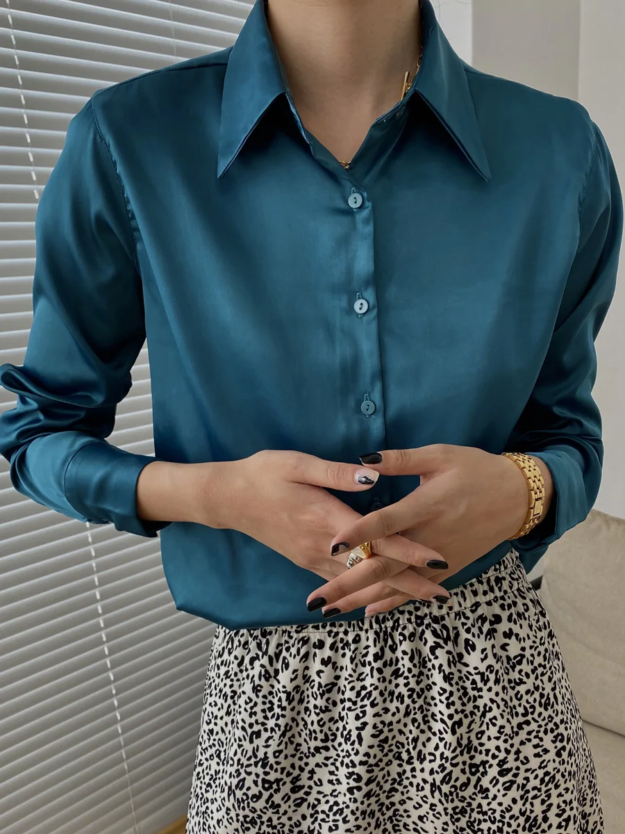 Элегантные однобортные женские рубашки весенние офисные Однотонные блузки с