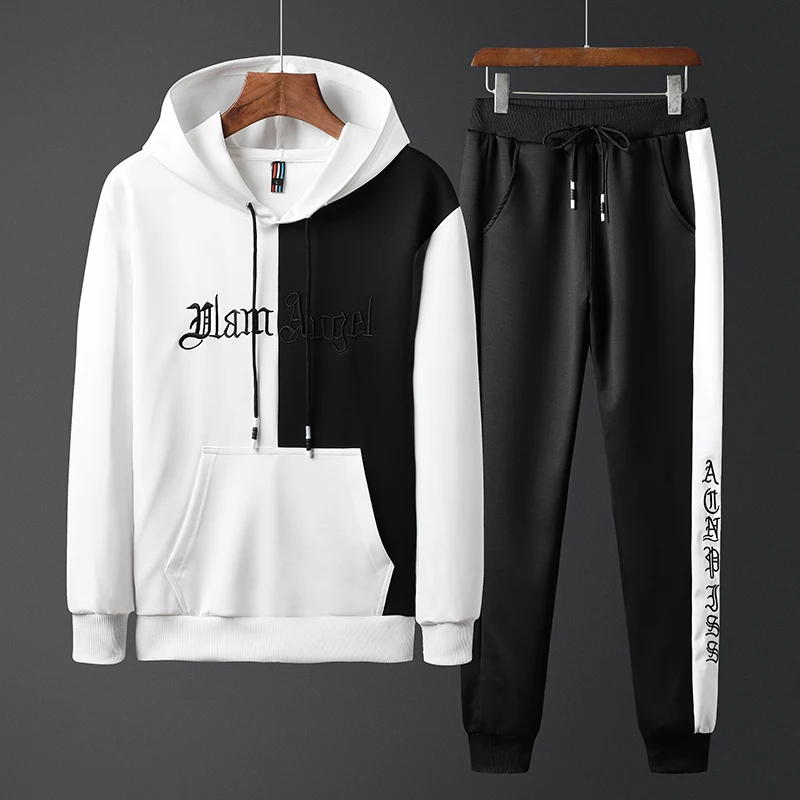 Fashion Men's Set Clothing Hoodies+Pants Sets Sweatshirt Polyester Casual Patchwork Tracksuit Men Hot Sale Brand 2 Pieces