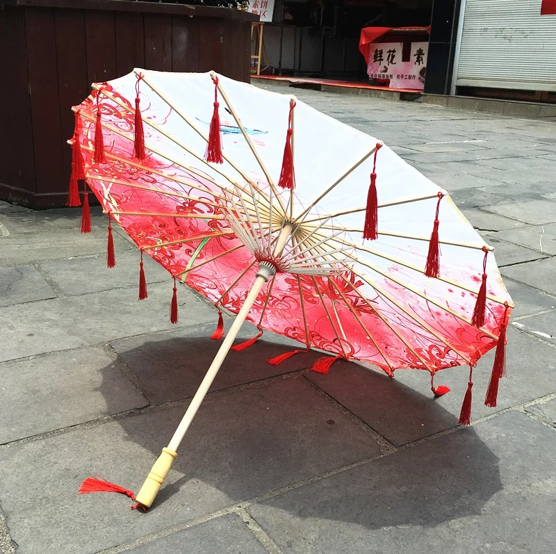 Бумажный зонтик с кисточкой масляный в старинном стиле волшебный шариками для