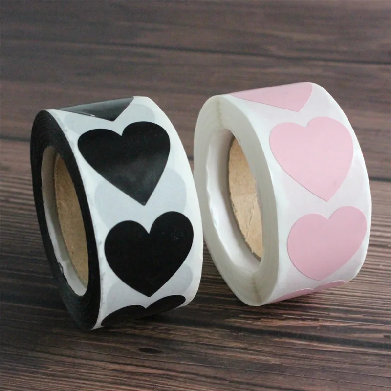 

500 Pcs Heart Stickers Black And Pink Seal Labels Christmas Gift Package Decoration Sticker Envelop Seals