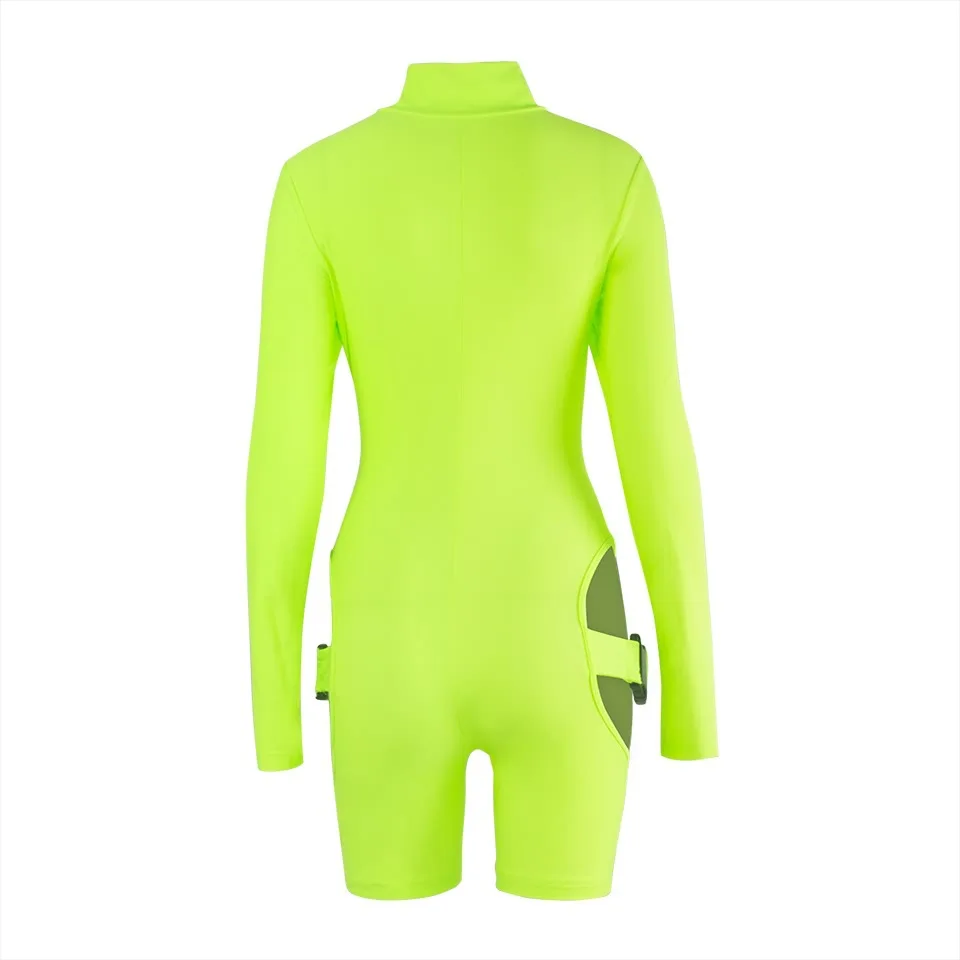 

Novelty bandage club jumpsuit women hollow out long sleeve skinny shorts jumpsuit bodysuit 8075
