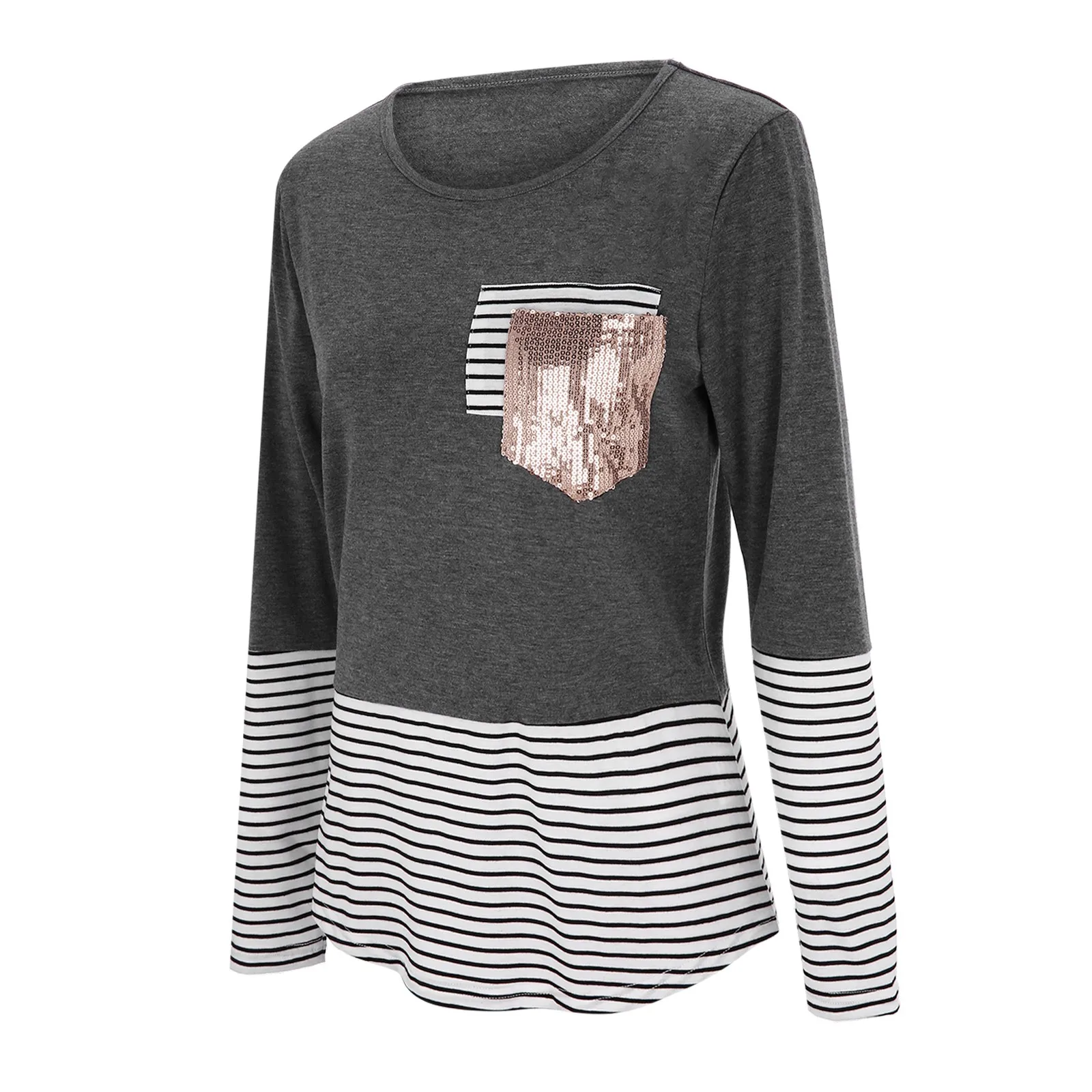 

Women's Clothing T-Shirt Women's Casual Cotton Long-sleeved Two-pocket Fashion Stitching Bottoming Shirt Autumn